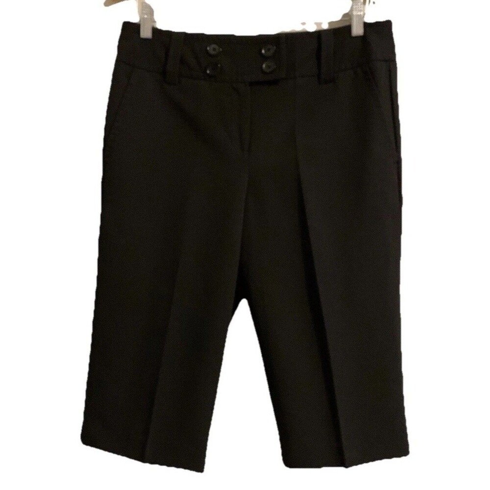 Larry Levine Shorts Womens Size 8 Black Chino Bermuda Mid Rise Stretch Modest